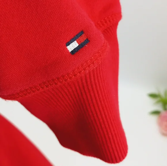 TOMMY HILFIGER Mens Red Embroidered Spellout Flag Logo Hoodie Sweatshirt XXXL - Picture 6 of 13